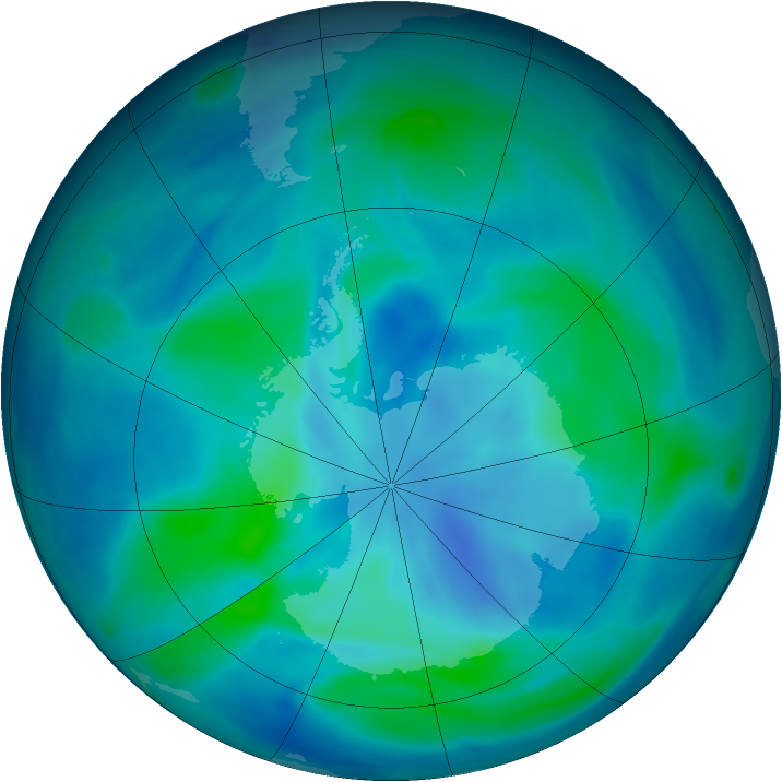 Antarctic ozone map for 11 March 2005